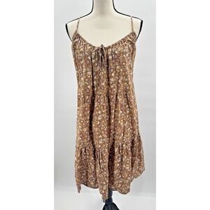 Old Navy Brown Floral Tiered Swing Dress Womens XL Cottagecore Milkmaid Peasant